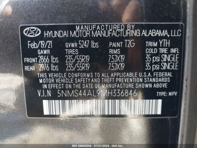 Photo 8 VIN: 5NMS44AL9MH336846 - HYUNDAI SANTA FE 