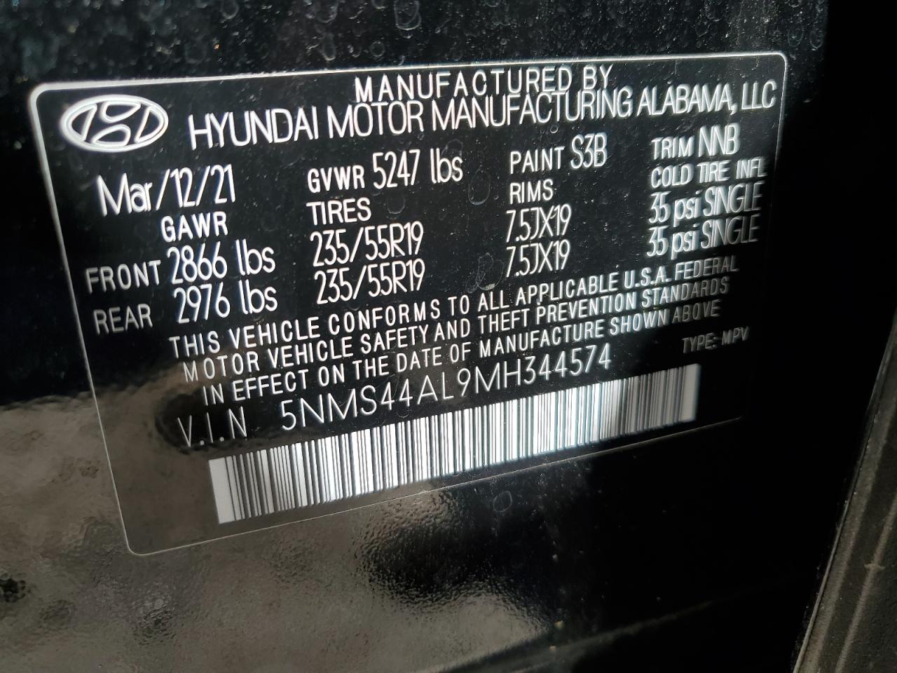 Photo 12 VIN: 5NMS44AL9MH344574 - HYUNDAI SANTA FE 