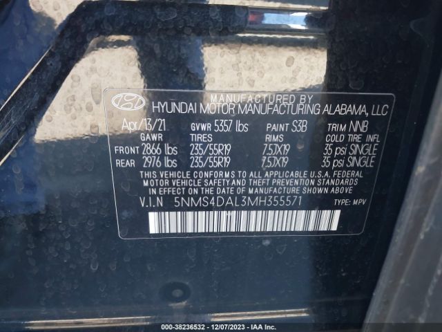 Photo 8 VIN: 5NMS4DAL3MH355571 - HYUNDAI SANTA FE 