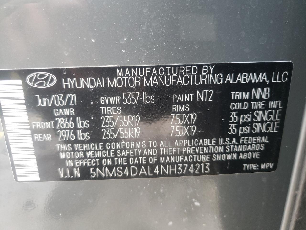 Photo 9 VIN: 5NMS4DAL4NH374213 - HYUNDAI SANTA FE 