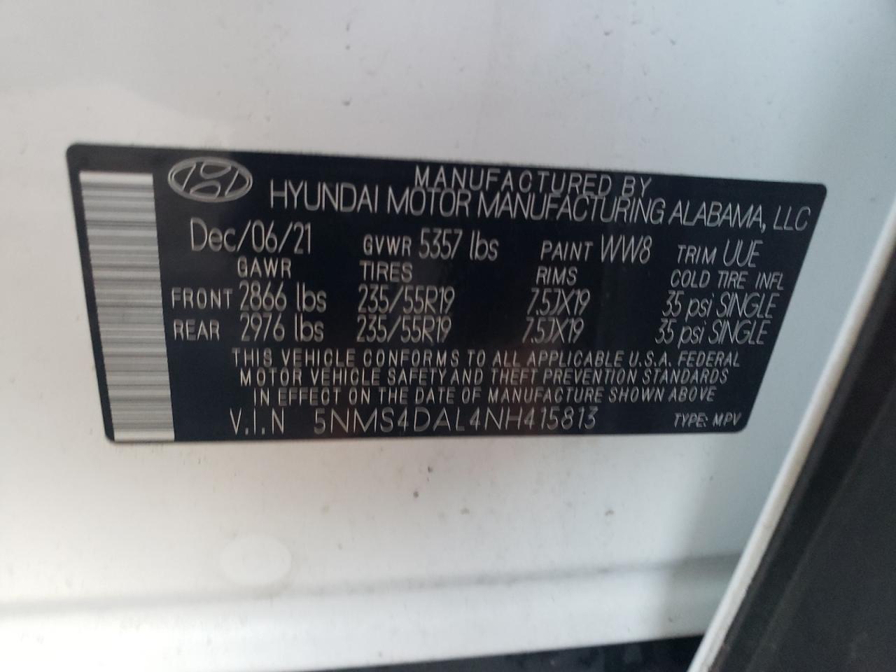 Photo 12 VIN: 5NMS4DAL4NH415813 - HYUNDAI SANTA FE 