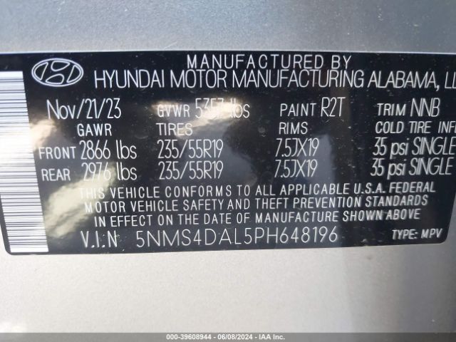 Photo 8 VIN: 5NMS4DAL5PH648196 - HYUNDAI SANTA FE 