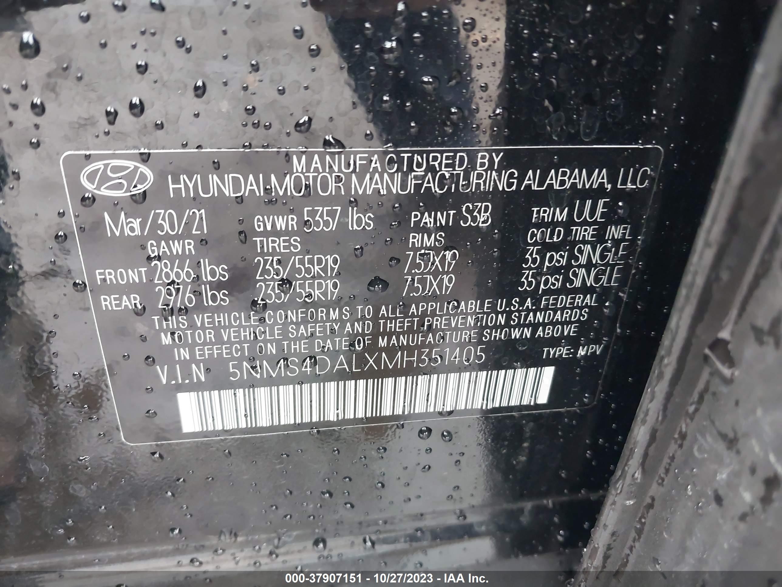 Photo 8 VIN: 5NMS4DALXMH351405 - HYUNDAI SANTA FE 