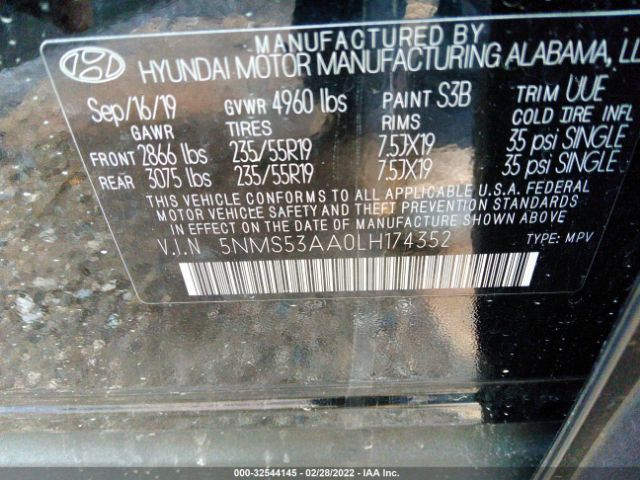 Photo 8 VIN: 5NMS53AA0LH174352 - HYUNDAI SANTA FE 