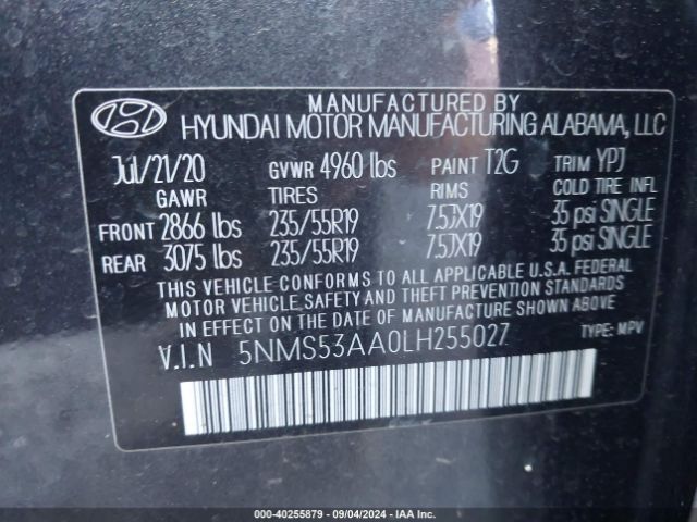 Photo 8 VIN: 5NMS53AA0LH255027 - HYUNDAI SANTA FE 