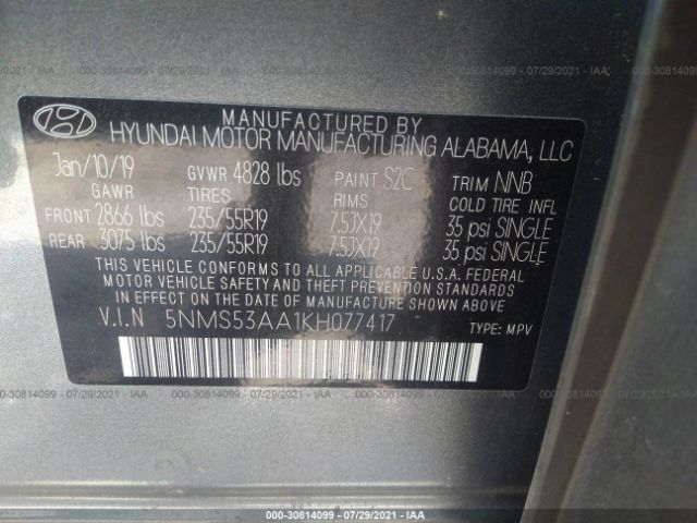 Photo 8 VIN: 5NMS53AA1KH077417 - HYUNDAI SANTA FE 