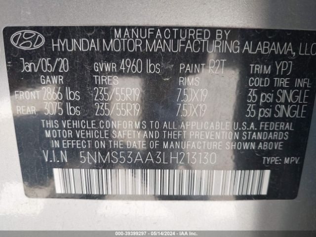 Photo 8 VIN: 5NMS53AA3LH213130 - HYUNDAI SANTA FE 