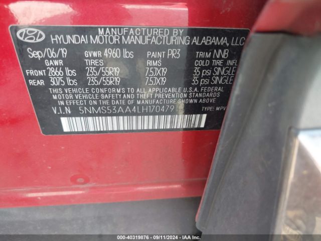 Photo 8 VIN: 5NMS53AA4LH170479 - HYUNDAI SANTA FE 