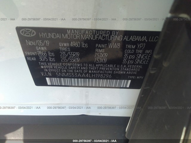 Photo 8 VIN: 5NMS53AA4LH198296 - HYUNDAI SANTA FE 