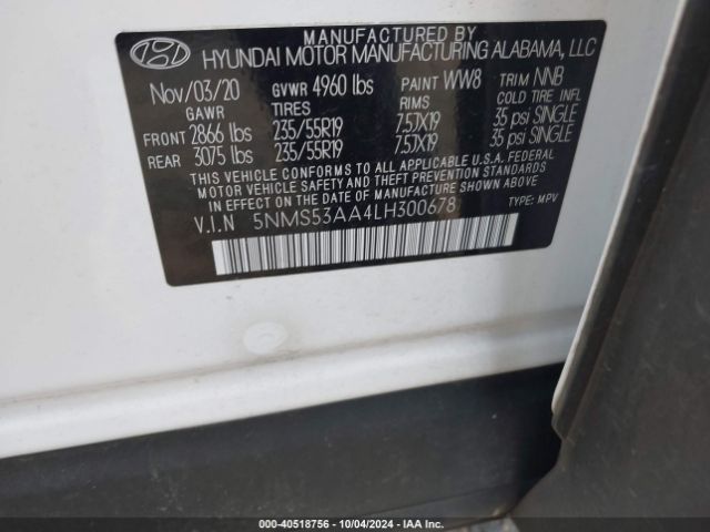 Photo 8 VIN: 5NMS53AA4LH300678 - HYUNDAI SANTA FE 