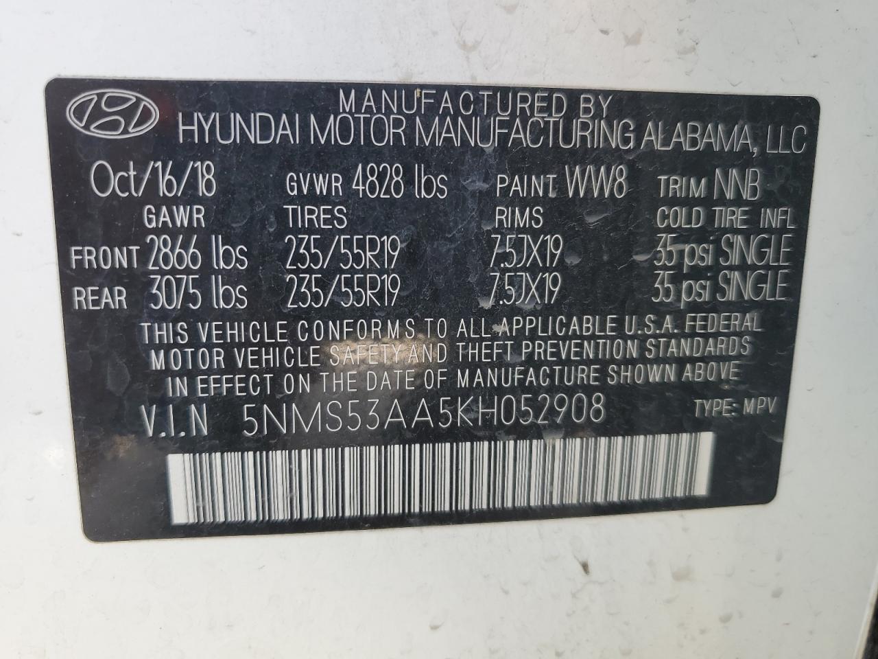 Photo 12 VIN: 5NMS53AA5KH052908 - HYUNDAI SANTA FE 