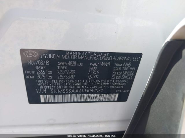 Photo 8 VIN: 5NMS53AA6KH062072 - HYUNDAI SANTA FE 