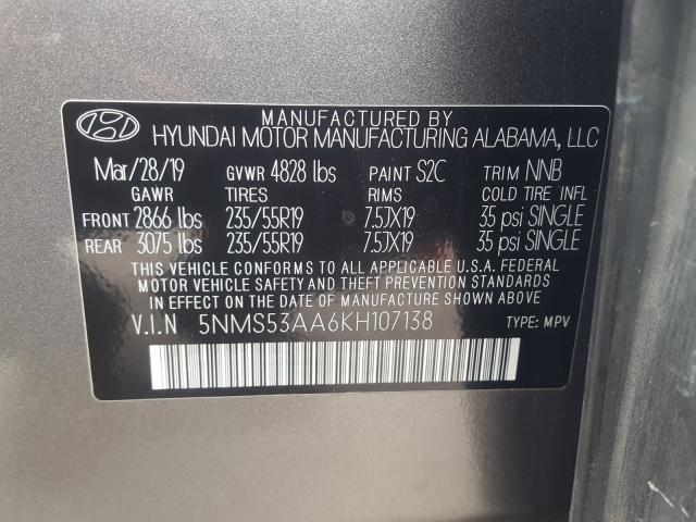 Photo 9 VIN: 5NMS53AA6KH107138 - HYUNDAI SANTA FE L 