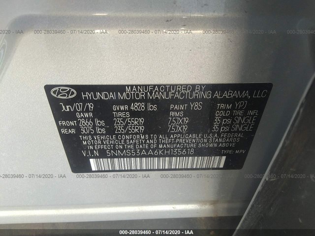 Photo 8 VIN: 5NMS53AA6KH135618 - HYUNDAI SANTA FE 