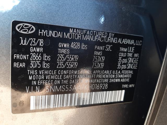 Photo 9 VIN: 5NMS53AA7KH016928 - HYUNDAI SANTA FE L 