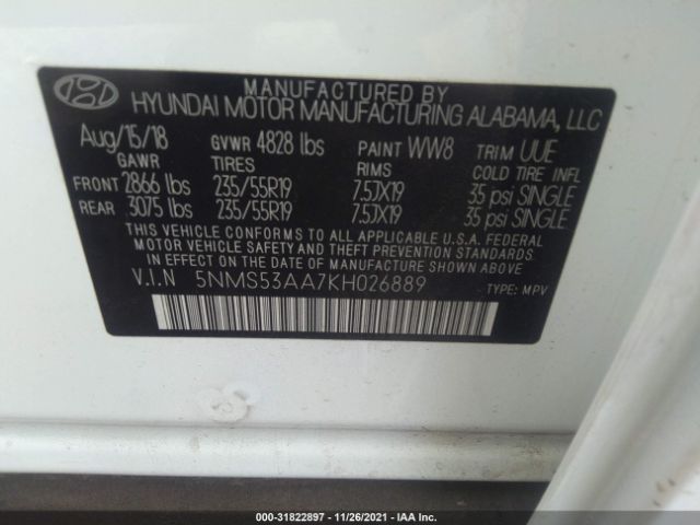 Photo 8 VIN: 5NMS53AA7KH026889 - HYUNDAI SANTA FE 