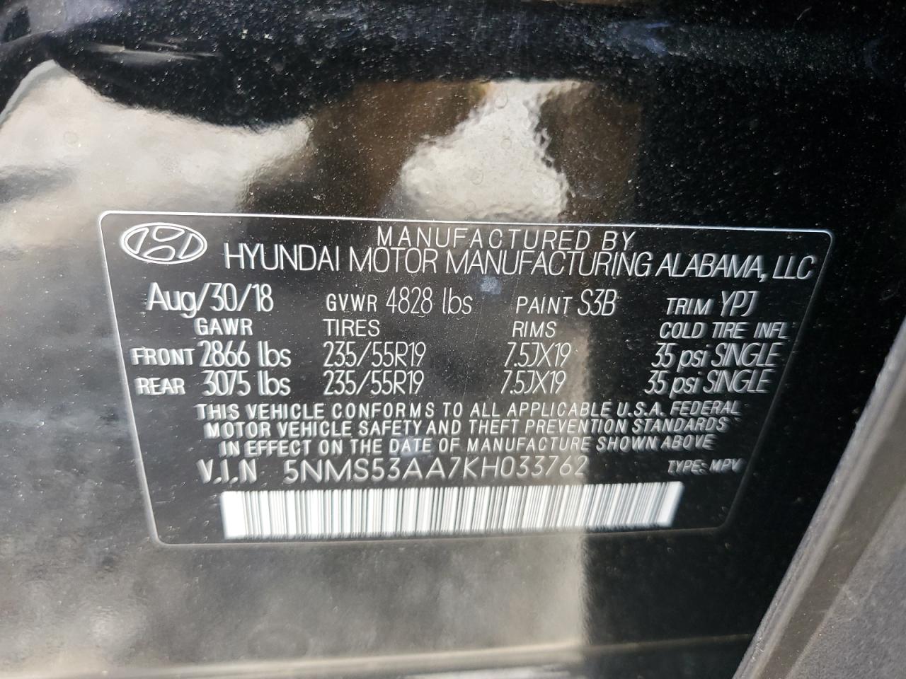 Photo 12 VIN: 5NMS53AA7KH033762 - HYUNDAI SANTA FE 