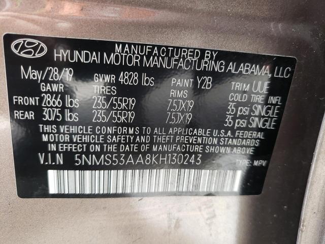 Photo 9 VIN: 5NMS53AA8KH130243 - HYUNDAI SANTA FE L 