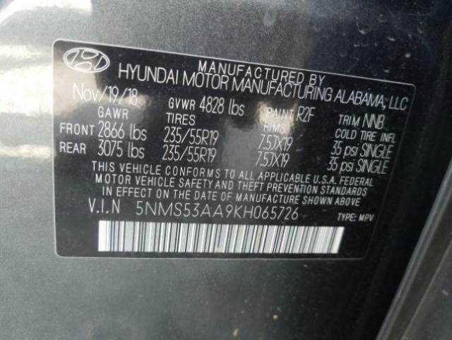 Photo 9 VIN: 5NMS53AA9KH065726 - HYUNDAI SANTA FE L 