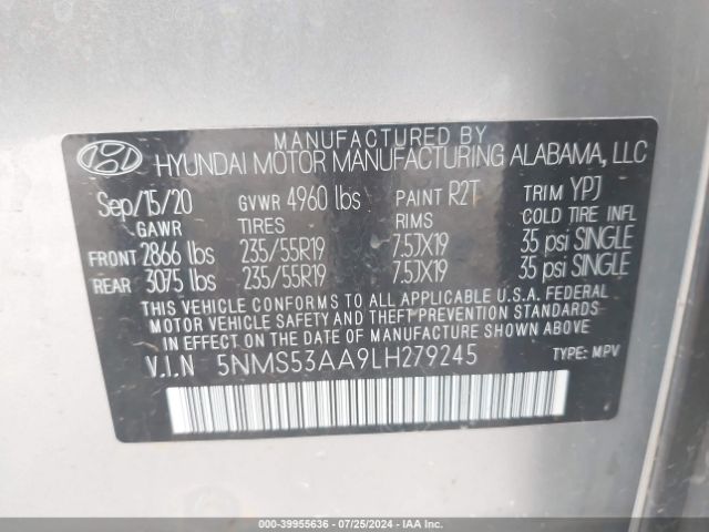 Photo 8 VIN: 5NMS53AA9LH279245 - HYUNDAI SANTA FE 