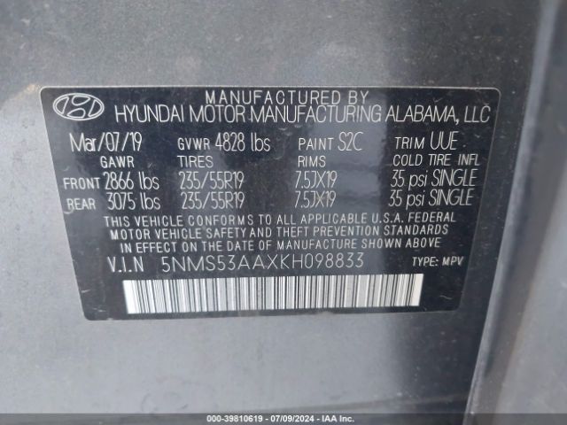 Photo 8 VIN: 5NMS53AAXKH098833 - HYUNDAI SANTA FE 