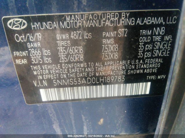 Photo 8 VIN: 5NMS53AD0LH189783 - HYUNDAI SANTA FE 