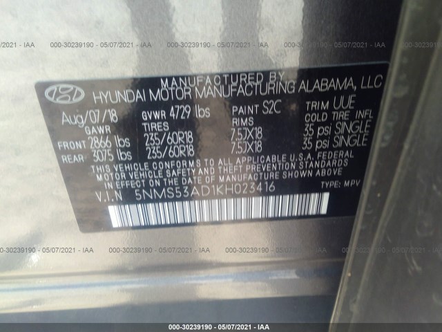 Photo 8 VIN: 5NMS53AD1KH023416 - HYUNDAI SANTA FE 