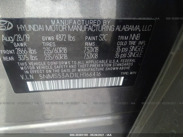 Photo 8 VIN: 5NMS53AD1LH166416 - HYUNDAI SANTA FE 