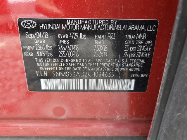 Photo 12 VIN: 5NMS53AD2KH034635 - HYUNDAI SANTA FE 