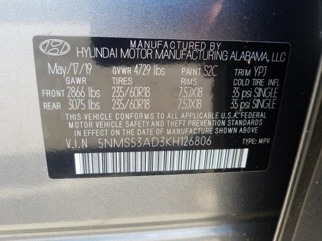 Photo 9 VIN: 5NMS53AD3KH126806 - HYUNDAI SANTA FE L 