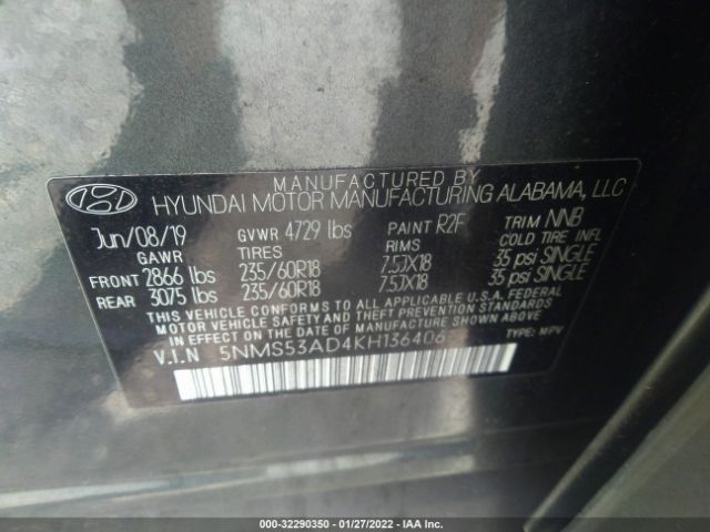 Photo 8 VIN: 5NMS53AD4KH136406 - HYUNDAI SANTA FE 