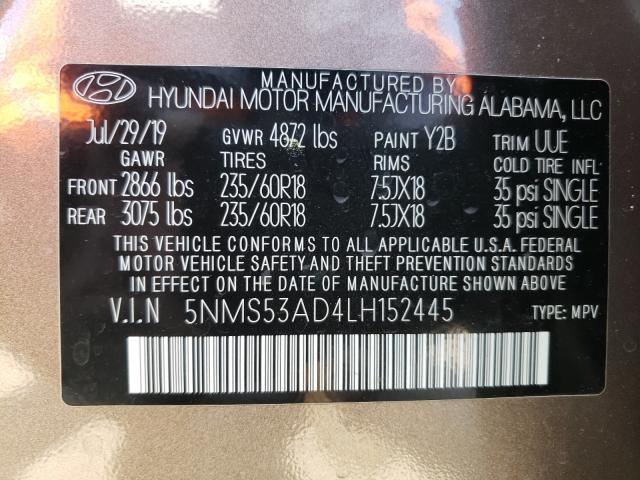 Photo 9 VIN: 5NMS53AD4LH152445 - HYUNDAI SANTA FE L 