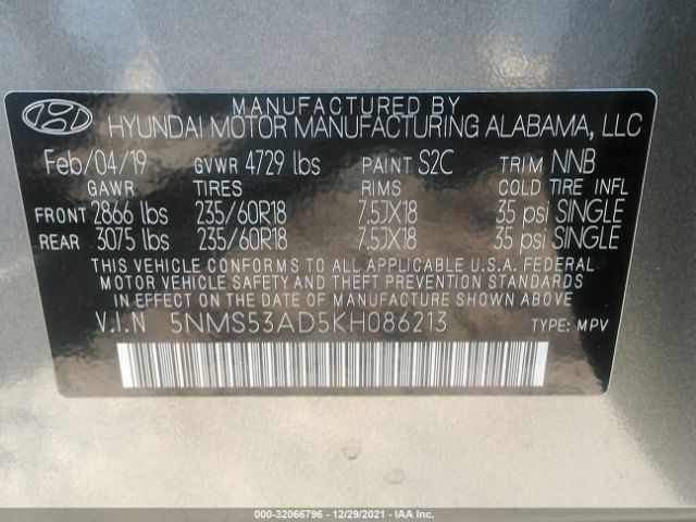 Photo 8 VIN: 5NMS53AD5KH086213 - HYUNDAI SANTA FE 