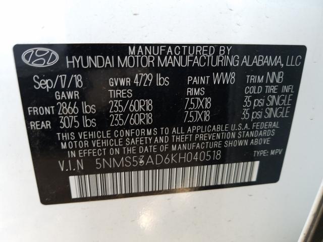 Photo 9 VIN: 5NMS53AD6KH040518 - HYUNDAI SANTA FE L 