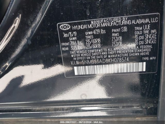 Photo 8 VIN: 5NMS53AD8KH078574 - HYUNDAI SANTA FE 