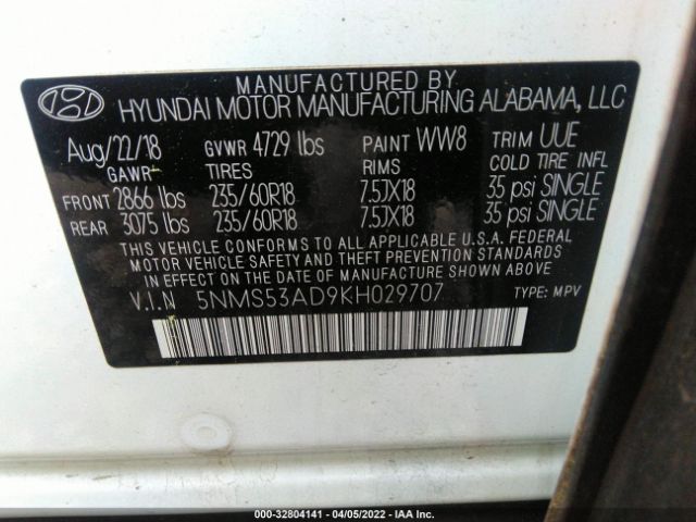 Photo 8 VIN: 5NMS53AD9KH029707 - HYUNDAI SANTA FE 