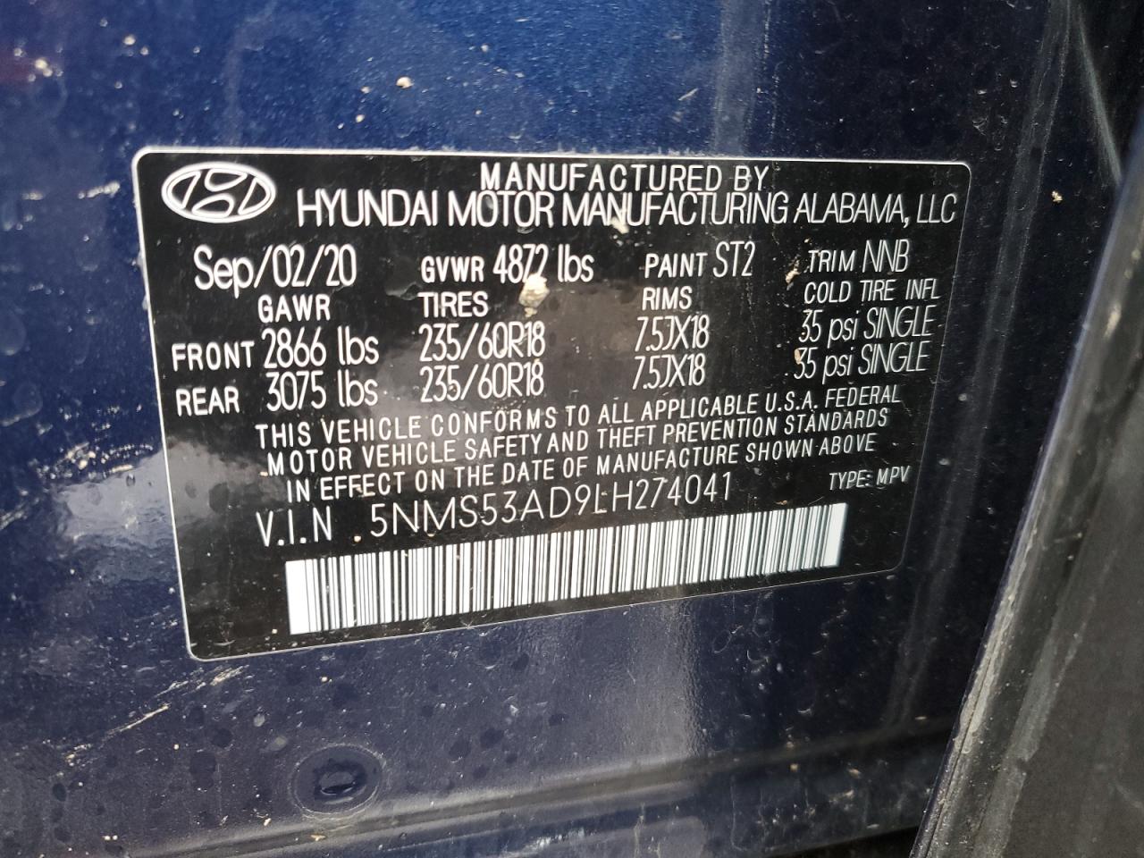 Photo 12 VIN: 5NMS53AD9LH274041 - HYUNDAI SANTA FE 