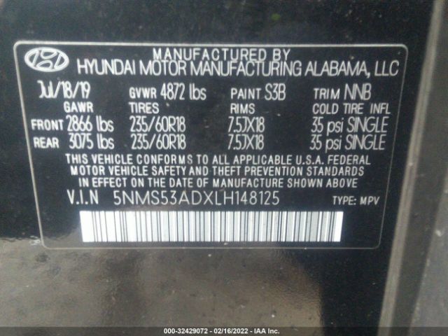 Photo 8 VIN: 5NMS53ADXLH148125 - HYUNDAI SANTA FE 