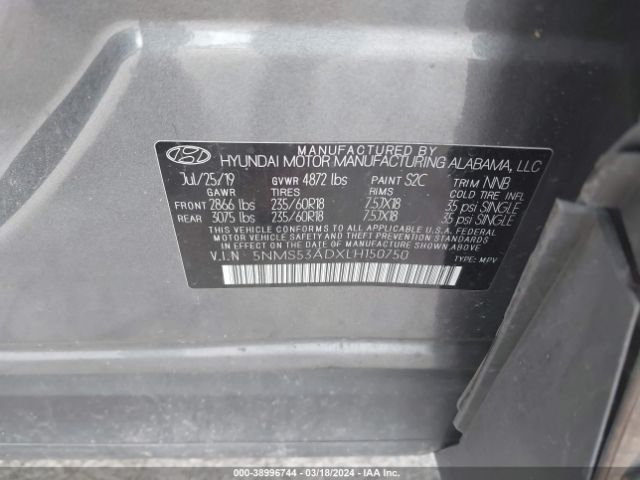 Photo 8 VIN: 5NMS53ADXLH150750 - HYUNDAI SANTA FE 