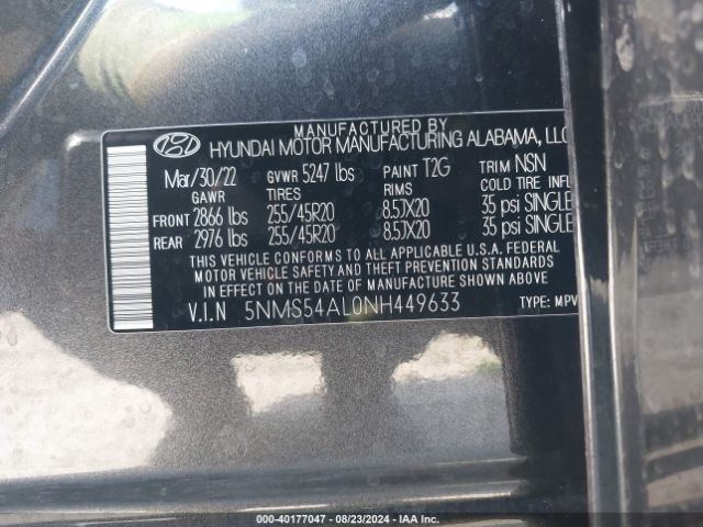 Photo 8 VIN: 5NMS54AL0NH449633 - HYUNDAI SANTA FE 