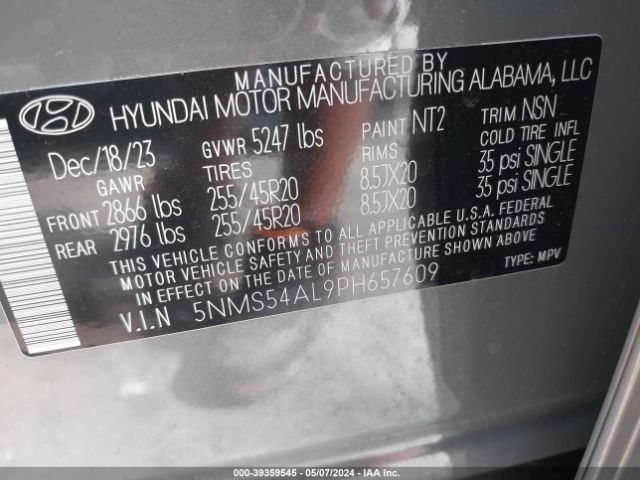 Photo 8 VIN: 5NMS54AL9PH657609 - HYUNDAI SANTA FE 