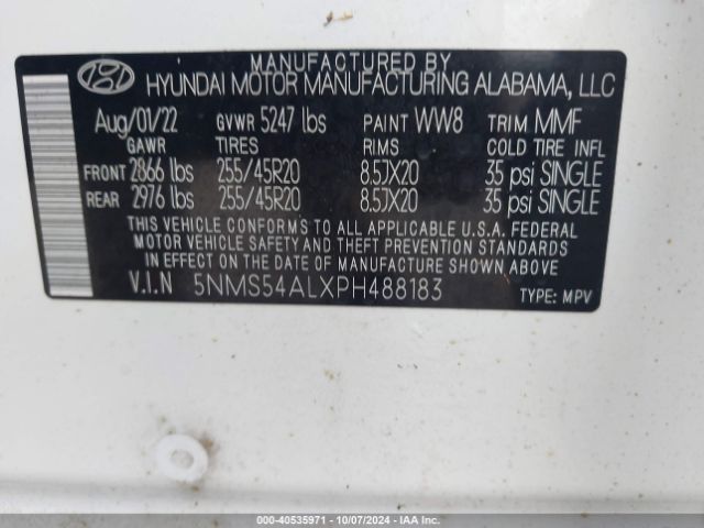 Photo 8 VIN: 5NMS54ALXPH488183 - HYUNDAI SANTA FE 