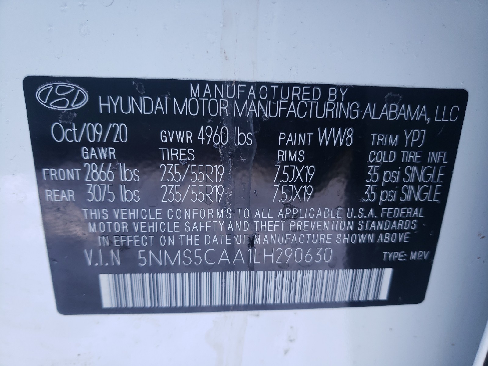 Photo 9 VIN: 5NMS5CAA1LH290630 - HYUNDAI SANTA FE L 