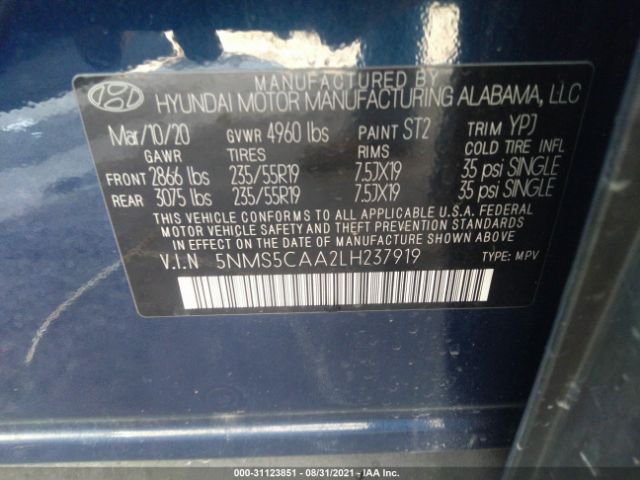 Photo 8 VIN: 5NMS5CAA2LH237919 - HYUNDAI SANTA FE 