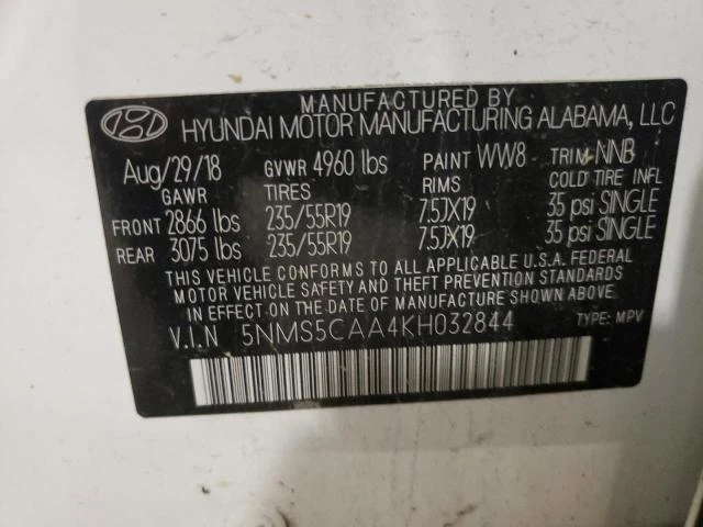 Photo 12 VIN: 5NMS5CAA4KH032844 - HYUNDAI SANTA FE 