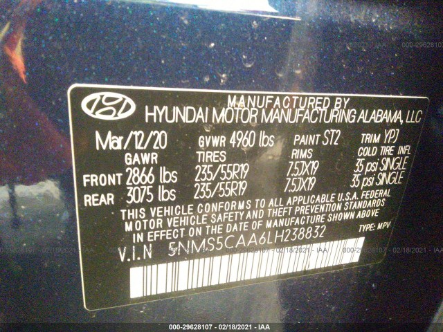 Photo 8 VIN: 5NMS5CAA6LH238832 - HYUNDAI SANTA FE 