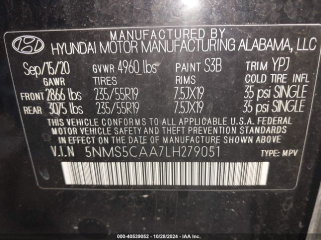 Photo 8 VIN: 5NMS5CAA7LH279051 - HYUNDAI SANTA FE 