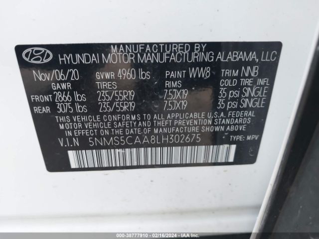 Photo 8 VIN: 5NMS5CAA8LH302675 - HYUNDAI SANTA FE 