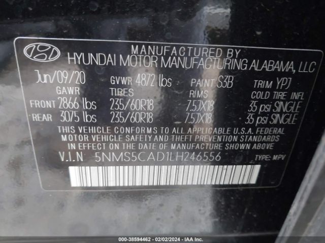 Photo 8 VIN: 5NMS5CAD1LH246556 - HYUNDAI SANTA FE 