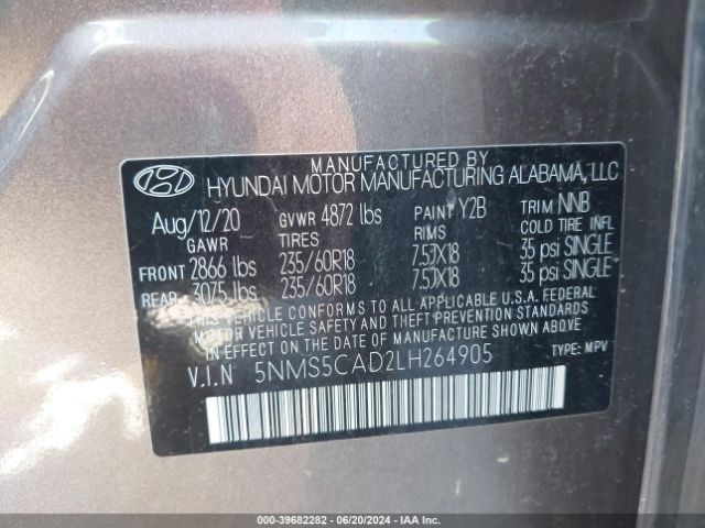 Photo 8 VIN: 5NMS5CAD2LH264905 - HYUNDAI SANTA FE 